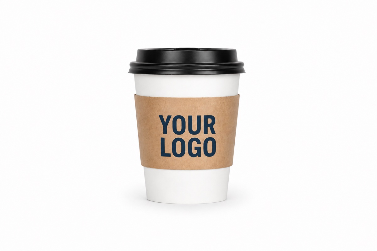Single takeaway coffee cup and sleeve printed with YOUR LOGO