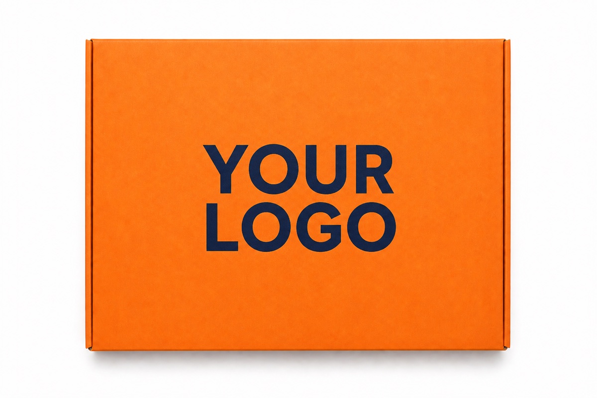 Single orange gift box printed with YOUR LOGO