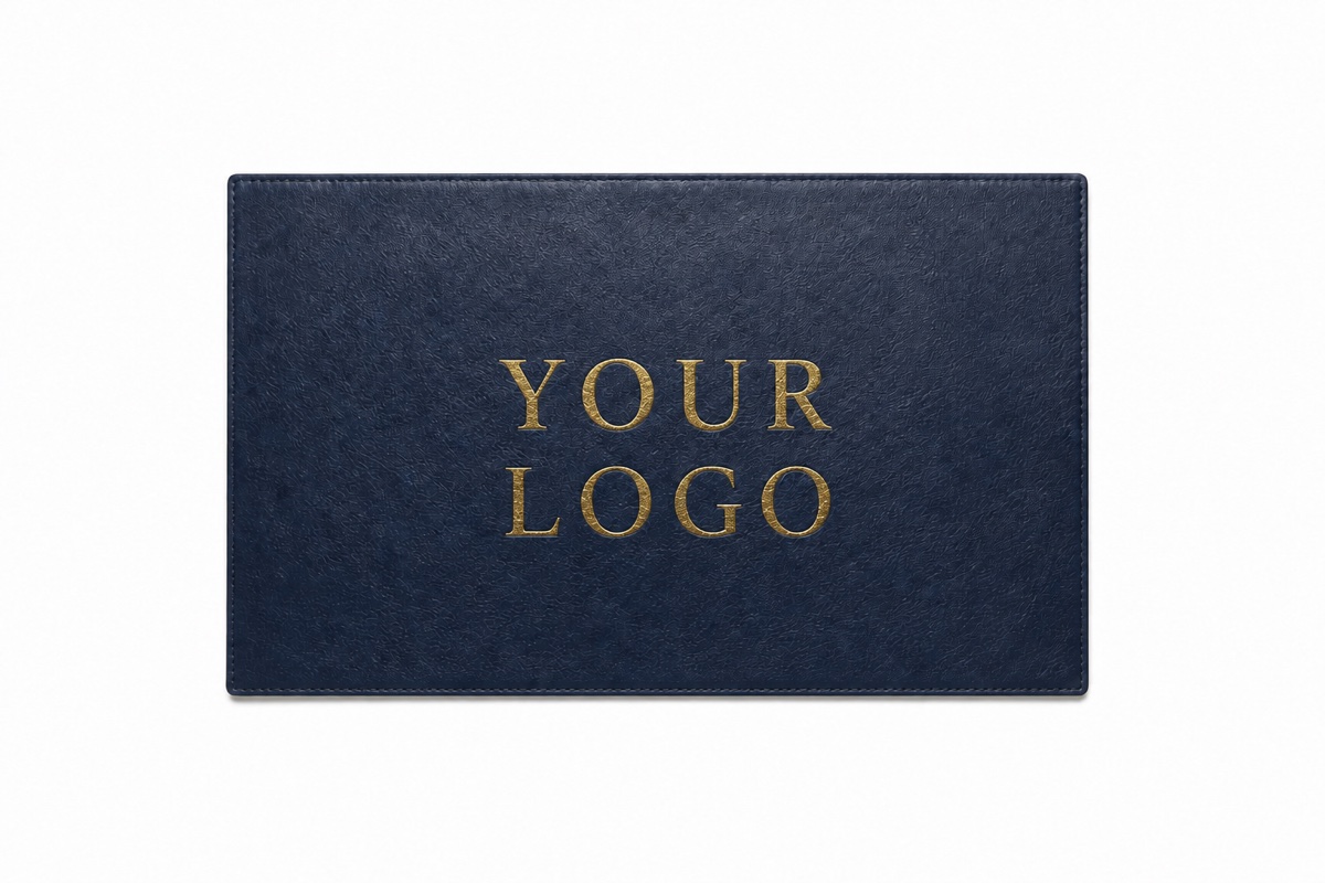 Single navy table mat finished with gold YOUR LOGO